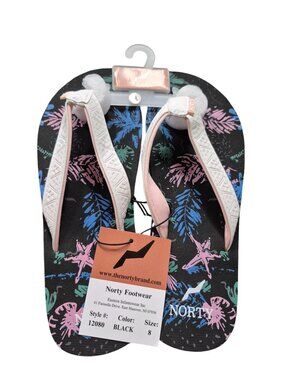 2/2 Norty Womens Size 8  and 7 Flip-Flops With Tropical Print & Textured Sole Bl